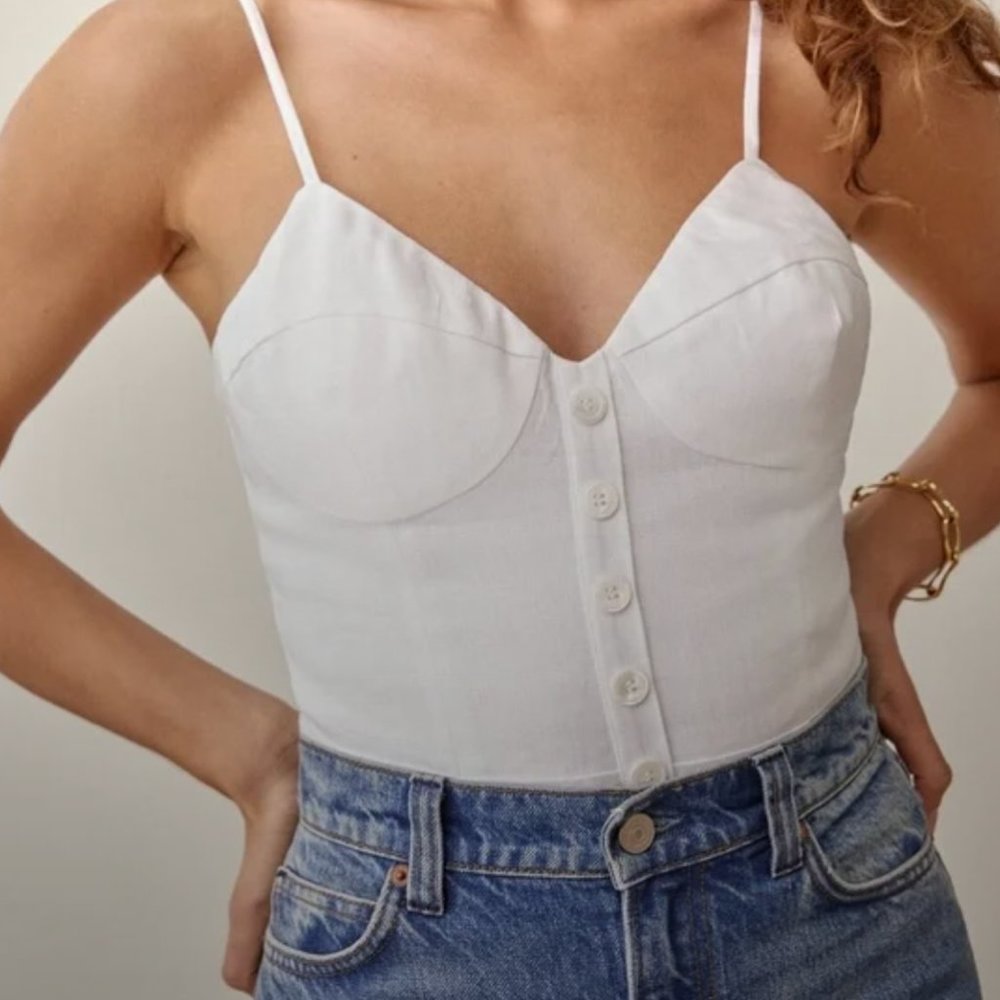 Reformation Cozumel White Linen Top (Size 6)